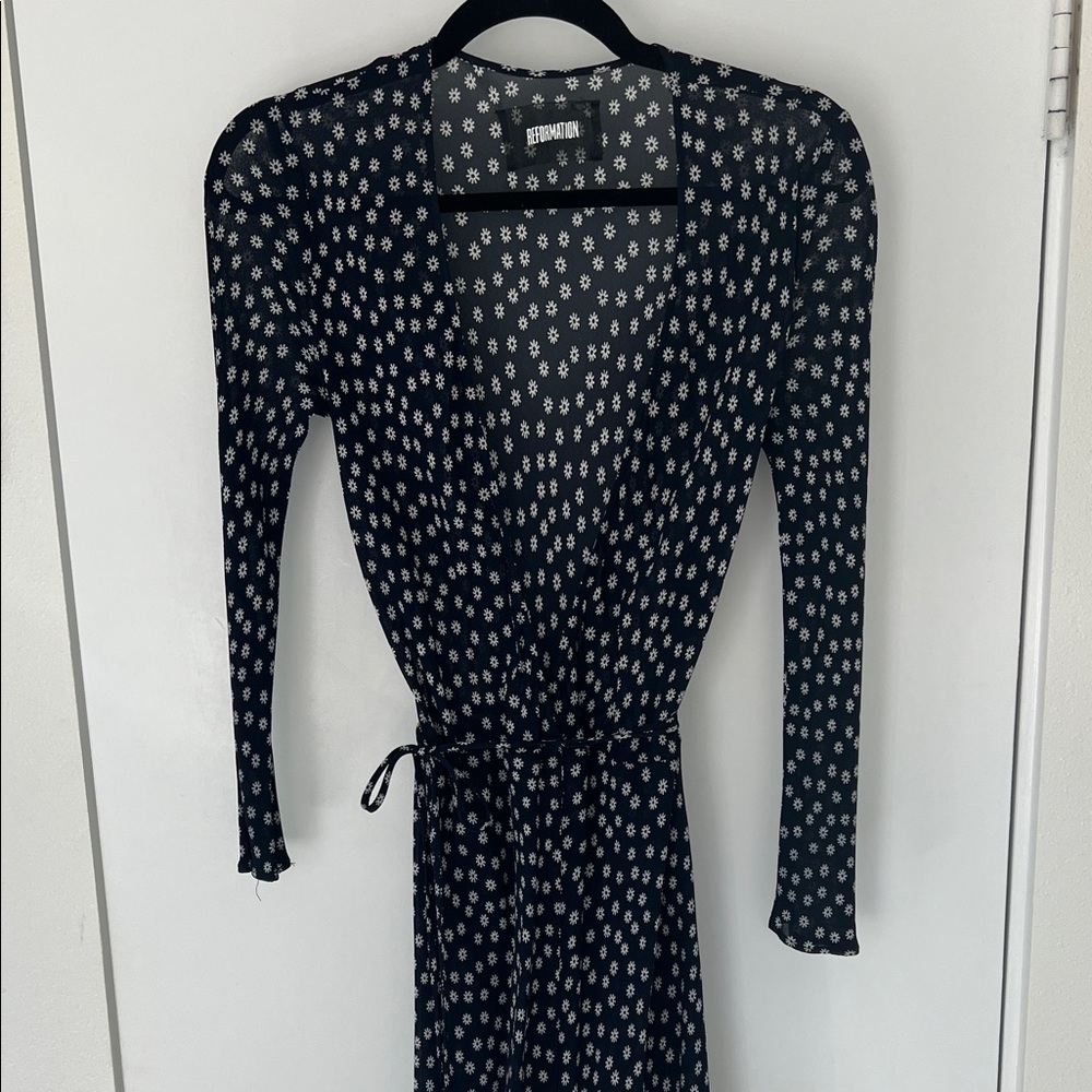 Reformation Navy Tessa Floral Long Sleeve Dress - Picture 2 of 7